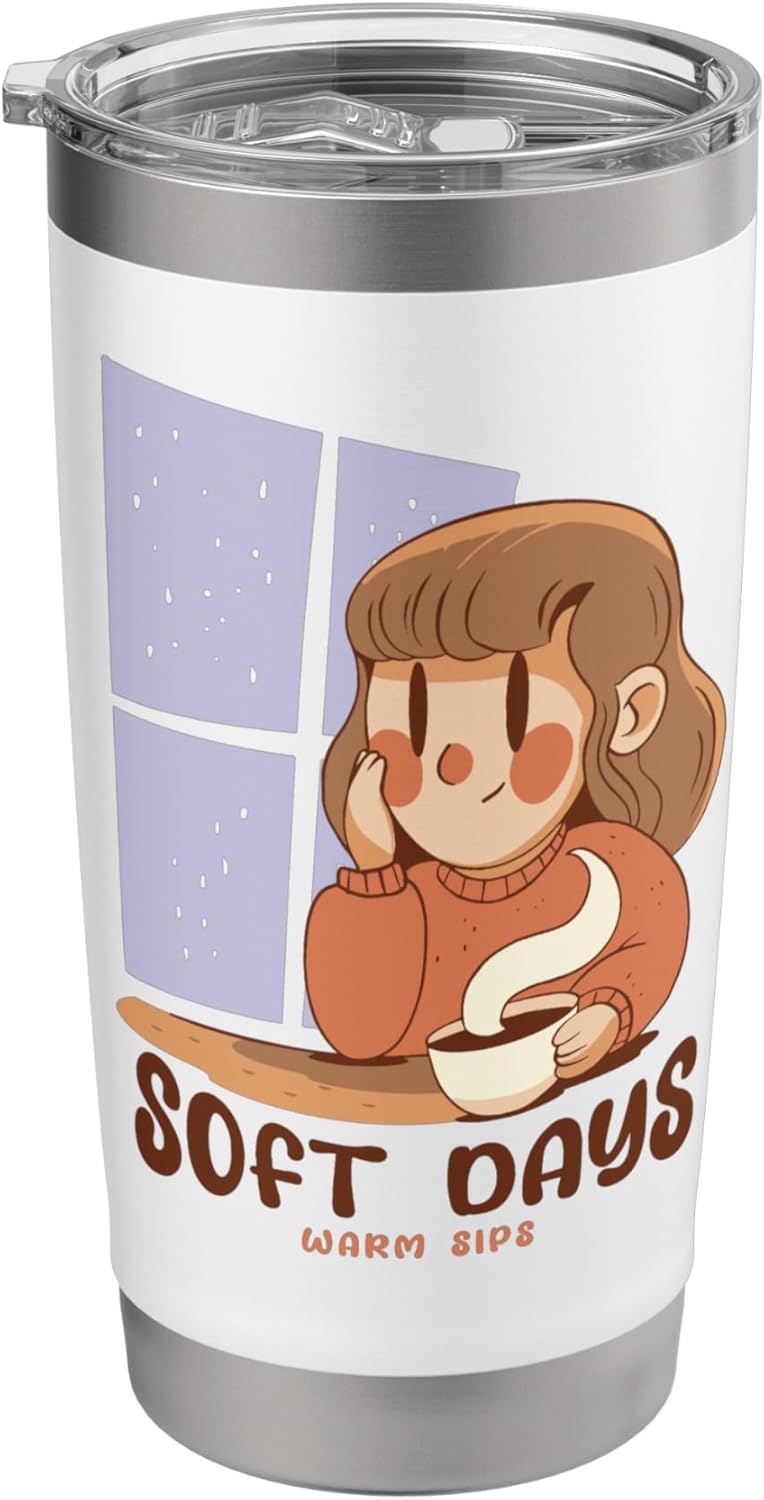 Soft Days Warm Sips Cozy Girl Rainy Hygge Vibe Winter Coffee Stainless Steel Insulated Tumbler