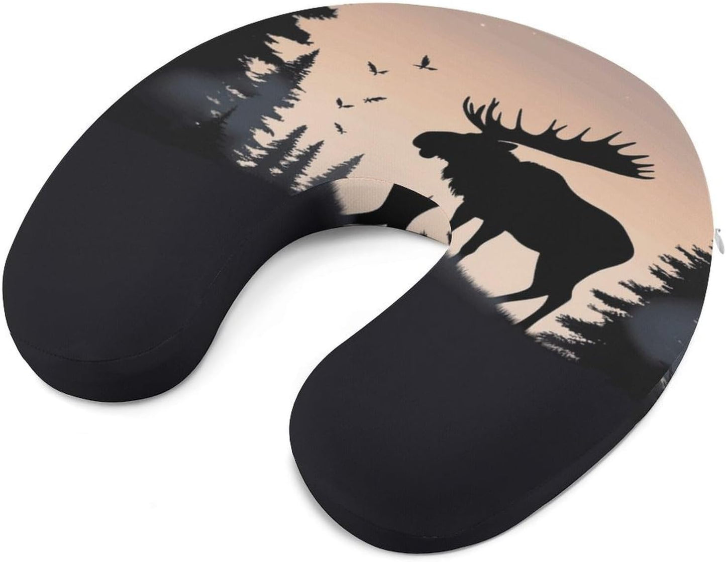Moose Mountain Pine Tree Wilderness Neck Pillow Memory Foam U Shaped Pillows Portable Pillows for Shoulder Travel Head Support Pillow with Concealed Zipper for Airplane Car Home Office