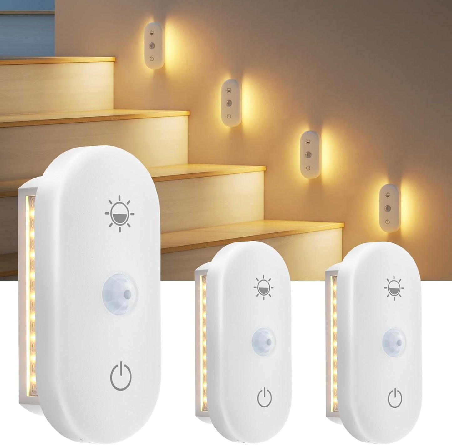 Motion Sensor Night Light Rechargeable: 90-Day Lasting Battery for Bedroom Bathroom Stair - Dual-Sided Glow with 3000K Natural Diffusion Light for Kids Adults