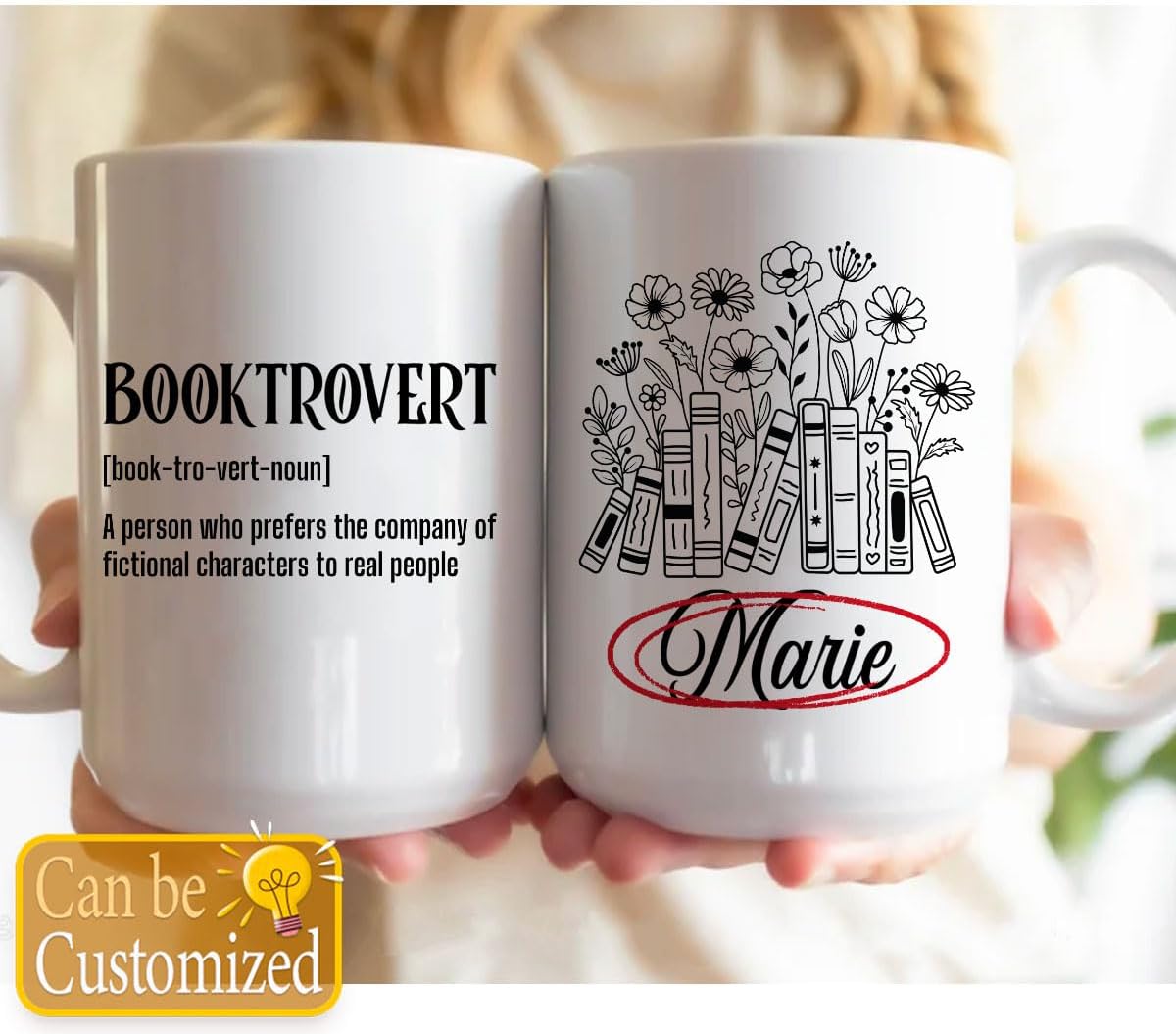 Booktrovert Noun Definition Ceramic Mug Custom Personalized Name 11 oz 15 oz Gift Idea for Book Reading Lovers Introvert Reader