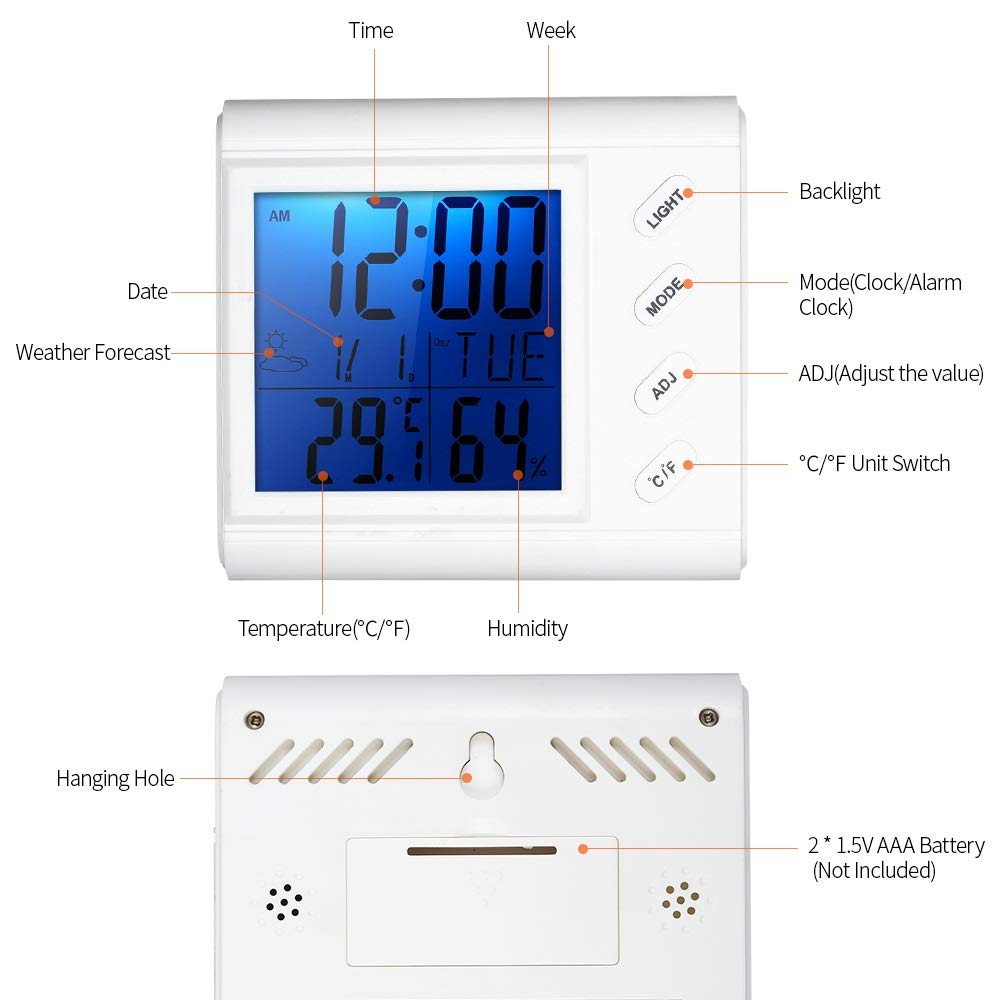 LCD Digital Indoor Thermometer Hygrometer Room Temperature ，High-Precision and with Alarm Clock Backlight