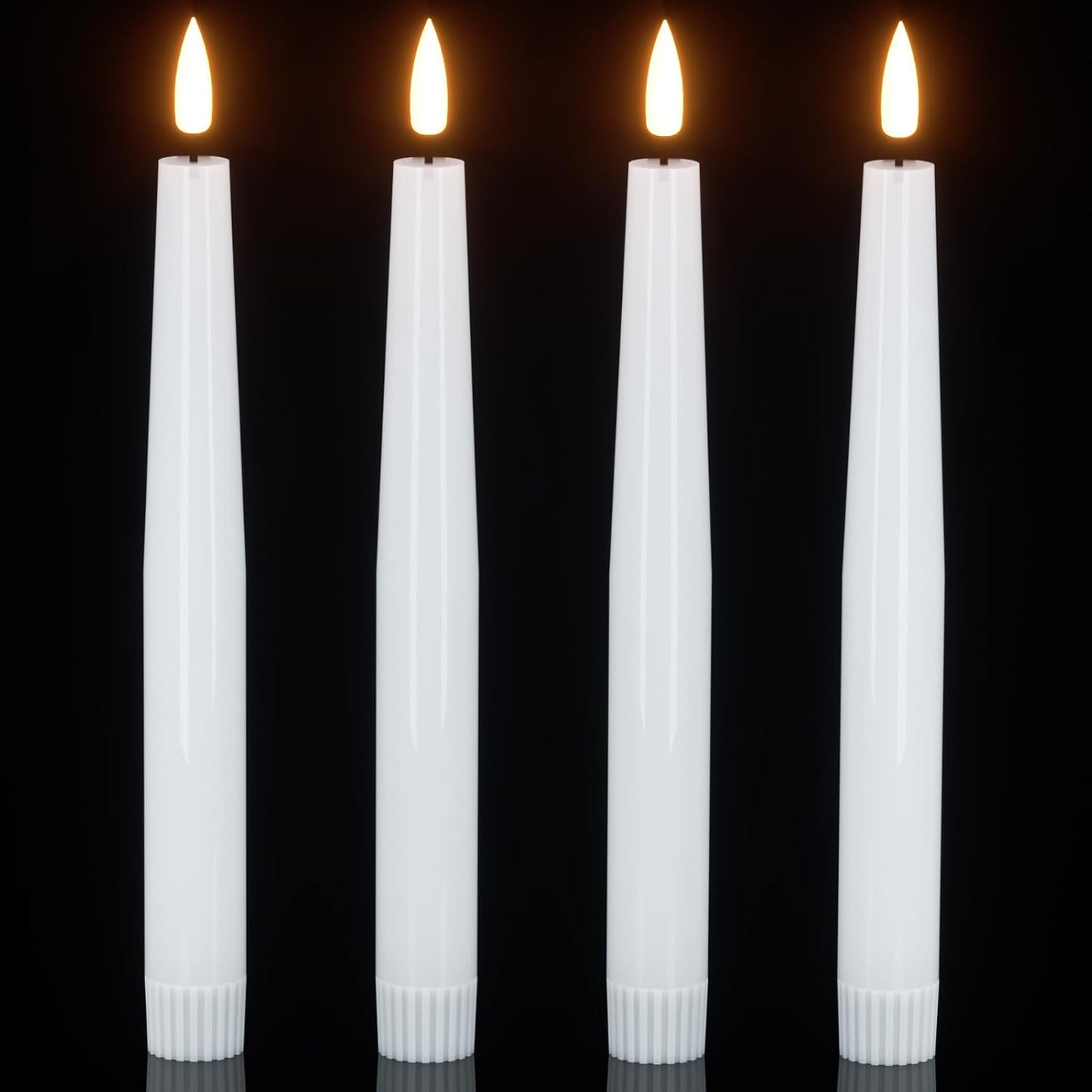 GenSwin Flameless Flickering Taper Candles Battery Operated, 4 Pcs Real Wax LED Taper Flameless Candlesticks with 3D Wick, White Electic Long Candles for Home Table Centerpieces Decor (0.79” x 8.1”)