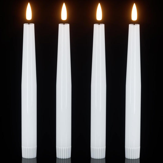 GenSwin Flameless Flickering Taper Candles Battery Operated, 4 Pcs Real Wax LED Taper Flameless Candlesticks with 3D Wick, White Electic Long Candles for Home Table Centerpieces Decor (0.79” x 8.1”)