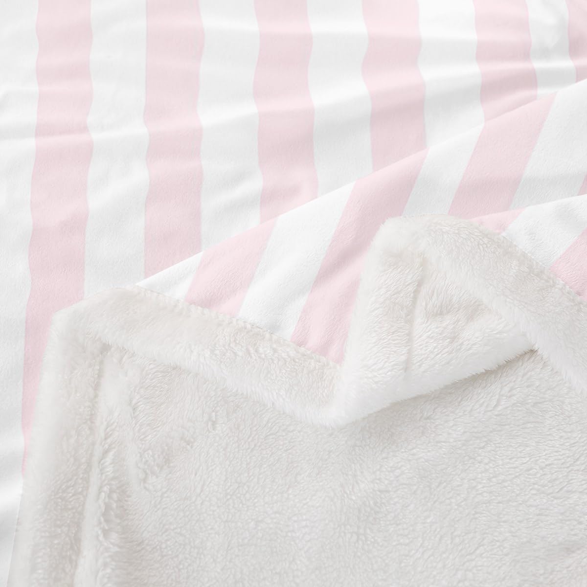 Feelyou White Pink Striped Throw Blanket Striped Soft Fleece Sherpa Cozy Fuzzy Plush Warm Geometric Fuzzy Plush Throw Basic Simple Throw 50"x60" for Bed Couch Living Room