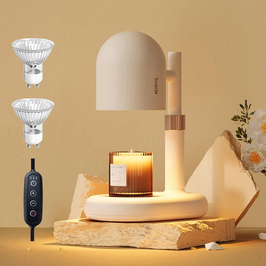 Candle Warmer Lamp with Timer & Dimmer, Adjustable Height Candle Warmer for Jar Candles, Wax Melt Lamp for Home Decor & Gifts, Off White, 2 Bulbs