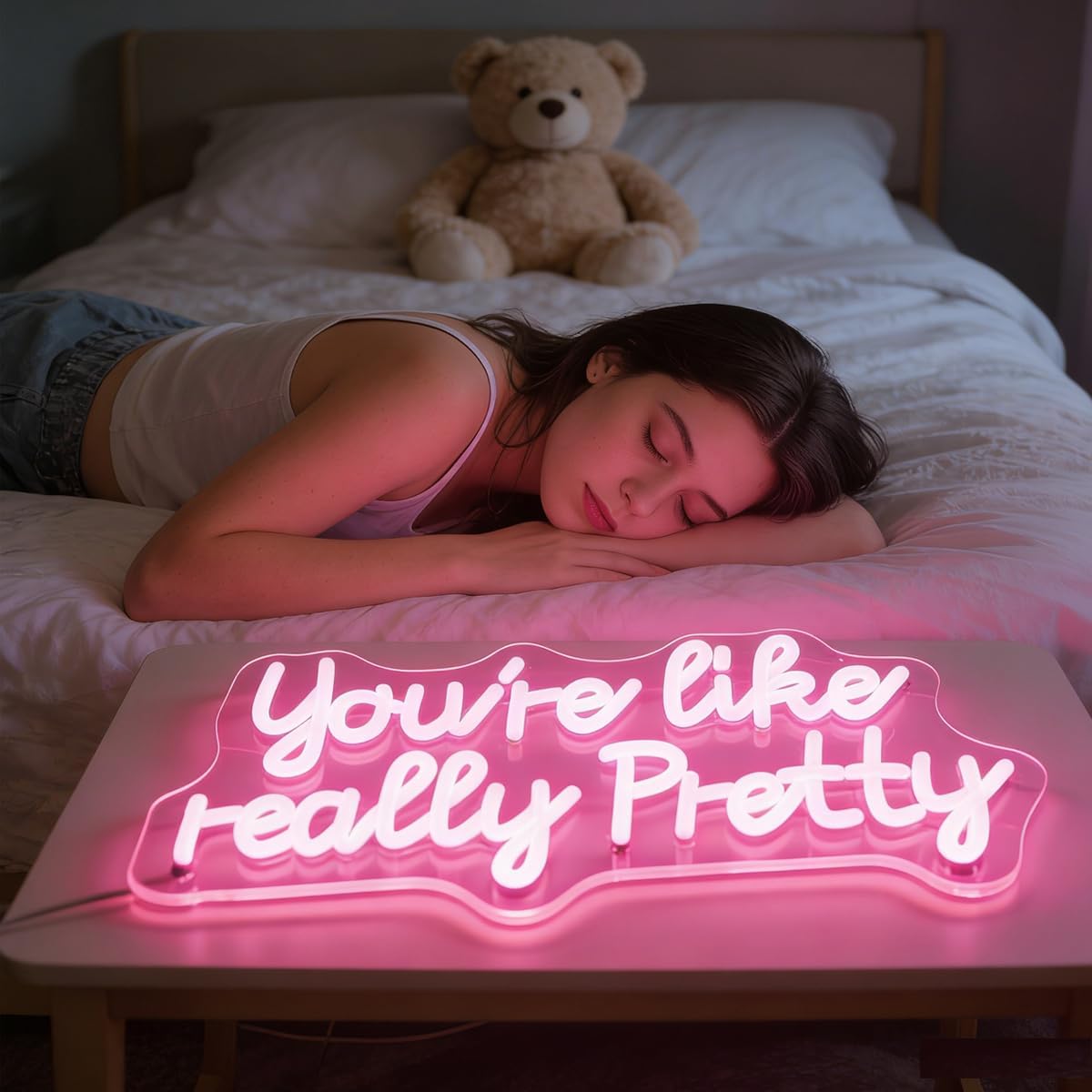 You like really pretty Neon Sign for bedroom wall,Pink led sign for wall decor with USB Power and Dimmer Switch,15 * 9 inch neon signs for room decor