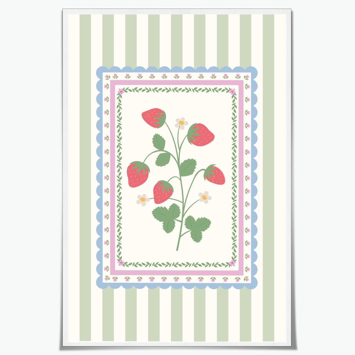 Cute Strawberry Wall Art Vintage Botanical Canvas Poster Farmhouse Soft Pastel Colors Striped Strawberry Print for Kitchen Dining Room Nursery Cottagecore Aesthetic Home Decor 12x18inch Unframed