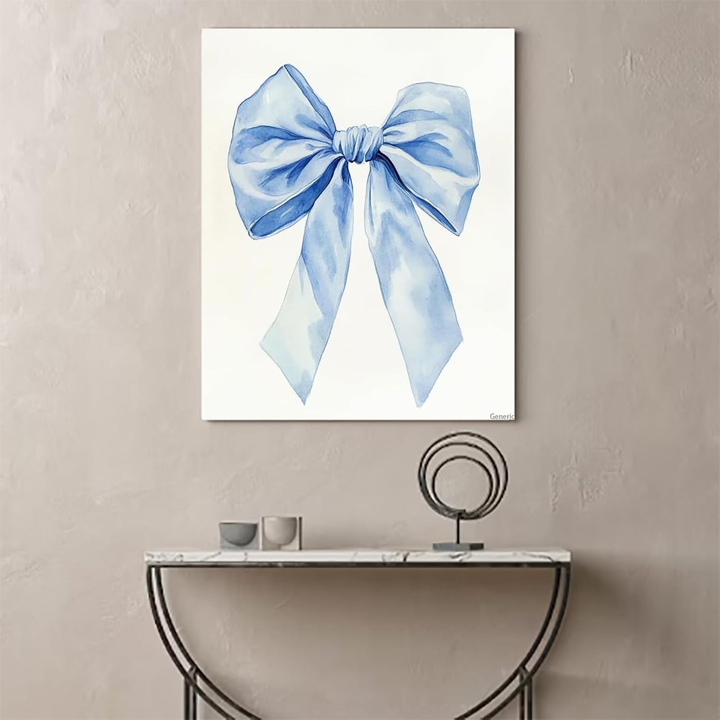 Preppy Style Wall Art Print Blue Aesthetic Bow Canvas Poster Trendy College Room Decor for Bedroom Dorm Apartment and Bathroom 8x10inch Framed