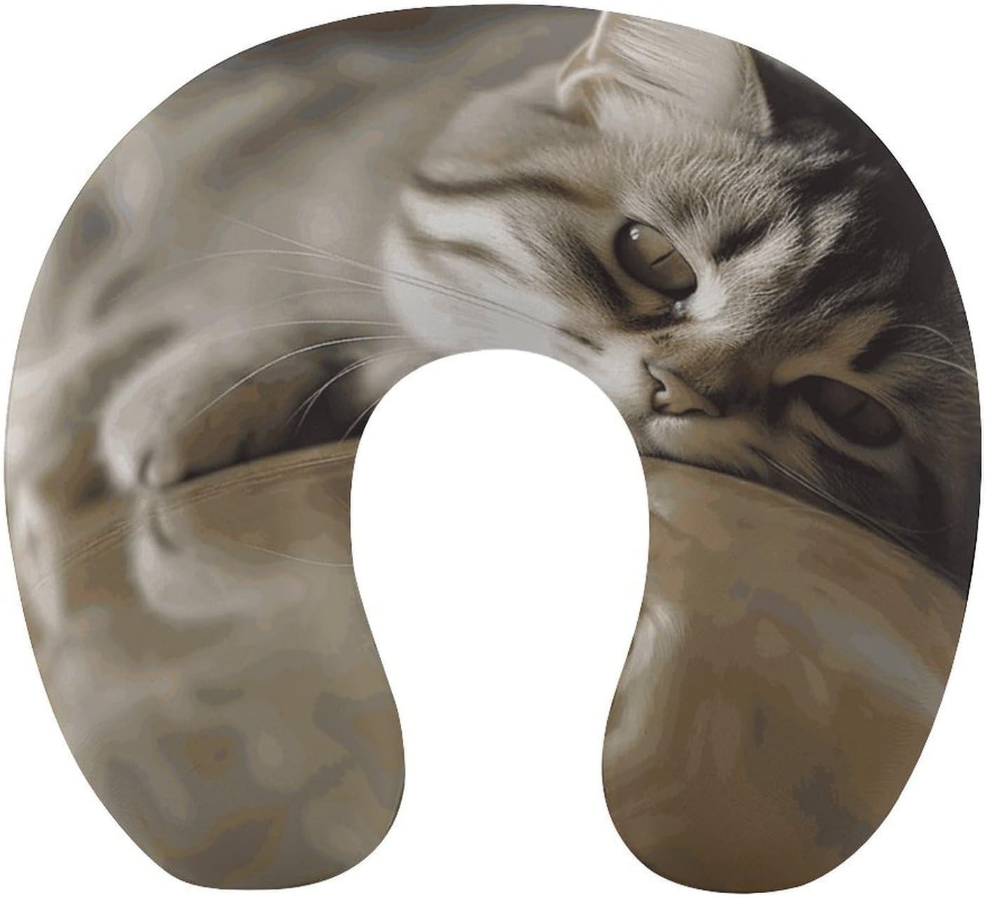 Sleeping Cat Neck Pillow Memory Foam U Shaped Pillows Portable Pillows for Shoulder Travel Head Support Pillow with Concealed Zipper for Airplane Car Home Office