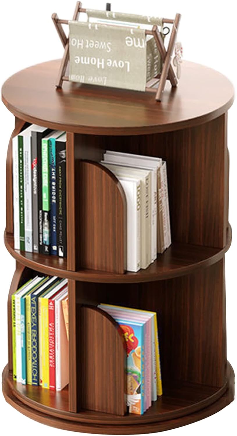 Solid Wood 2-Tier Rotating Bookshelf | Floor Bookshelf for Student Dormitory and Living Room | Shelf Organizer for Office | Bookcase Shelves