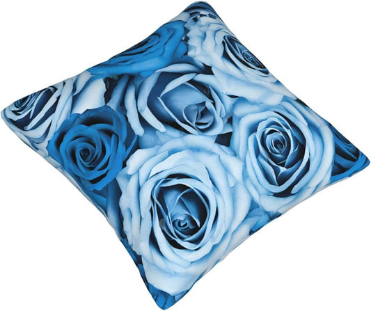 All-Season Square Pillow Covers 18"X18", Turquoise Rose, Decorative Throw Pillow Covers for Sofa Bed Couch, Hidden Zipper Cushion Cover, Square Lumbar & Accent Pillowcases for Home Decor