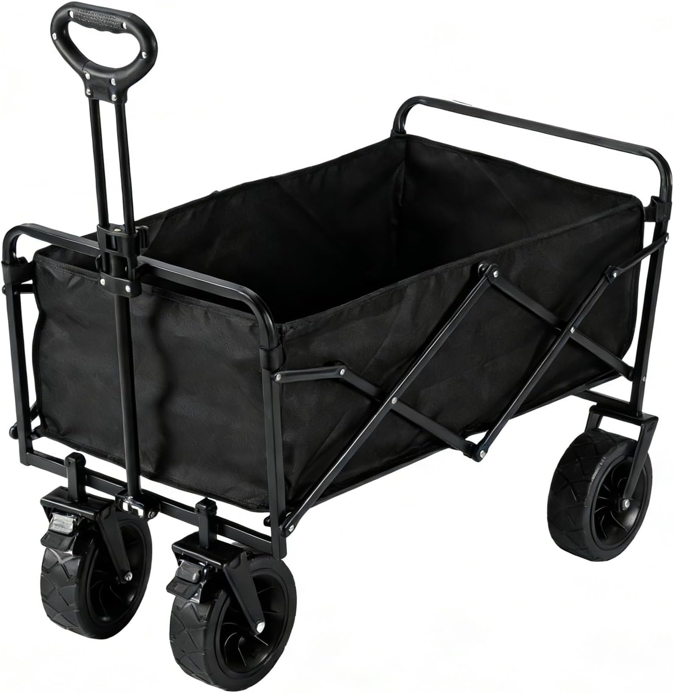 SNZ Heavy-Duty Collapsible Wagon Cart - 120L Capacity, 220lbs Capacity, 360° All-Terrain Wheels, Foldable Utility Cart for Camping, Beach, Garden, Grocery Shopping & Outdoor (Without Table Top)