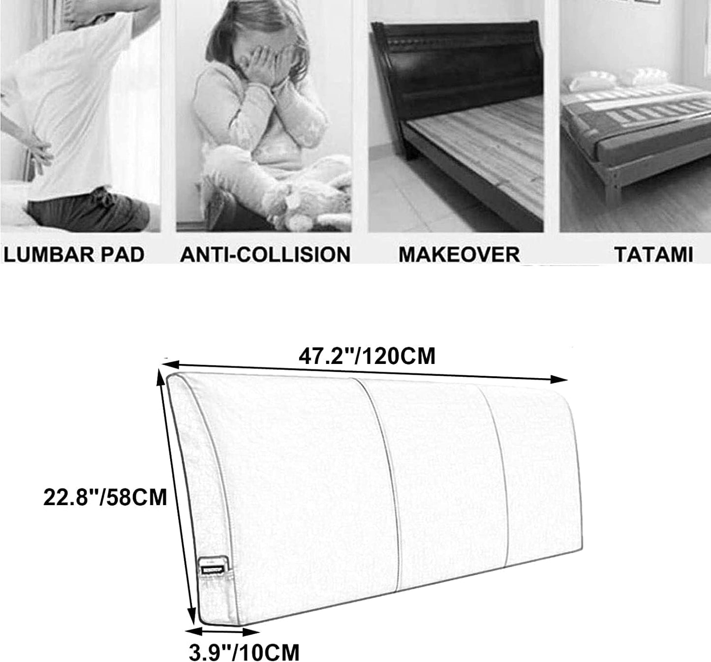 Large Reading Pillow Leather Headboard Backrest Rest Cushion,Rebound Sponge FillingUpholstered Lumbar Pad Washable Cover(Size:No headboard 47.2"/120cm,Color:B)