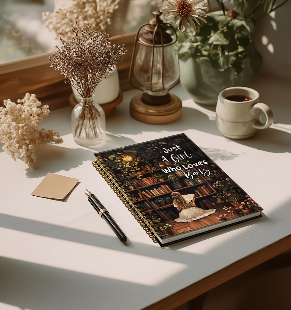 Notebooks for Books Lover-Vintage Flower Journal For Teen Girls,Reading Lover Gifts On Birthday Christmas,Just a girl College Ruled Lined Gold Spiral Bound Hardcover(Black),5.8"x8.3"