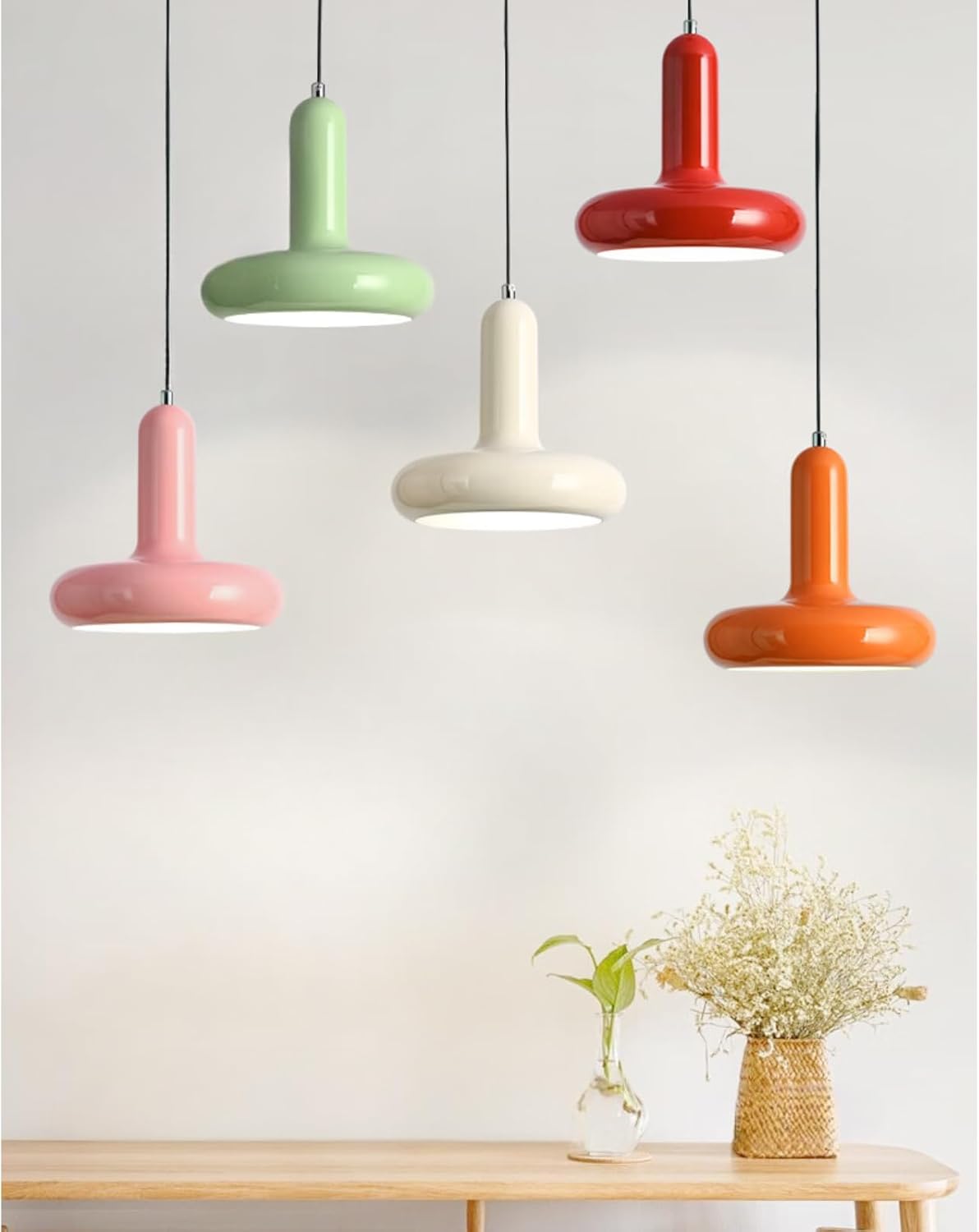 Modern Coloured Pendant Light with E26 Base and Adjustable Cable 150 cm, Metal Ceiling Lamp for Kitchen, Bedroom, Dining Room, Entryway or Cafeteria Minimalist Style (Orange)