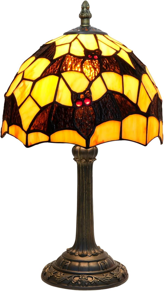 Tiffany Black Bat Stained Glass Table Lamp Handmade Bedside Table Night Unique Cute Accent Nightstand Light Antique Art Craft Gifts Lamp for Home Office Dormitory Bar Decorate