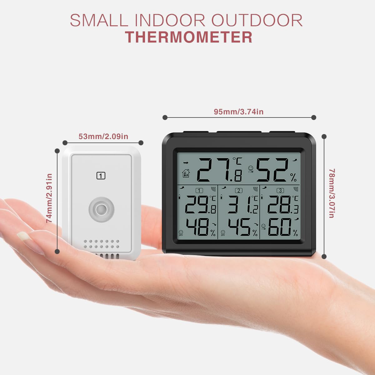 LOFICOPER Digital Thermometer Hygrometer, Indoor Outdoor Temperature Gauge, Digital Temperature Humidity Meter with 3 Sensors, MAX/MIN Data, Comfort/Trend Indicator for Home, Office, Greenhouse