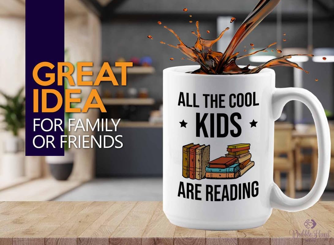 Reading Bookworm Coffee Mug 15oz White - All The Cool Kids Are Reading - Reading Reader Book Worm I Know Things Book Addict Book Lover Bookish Novelist Librarian Writer