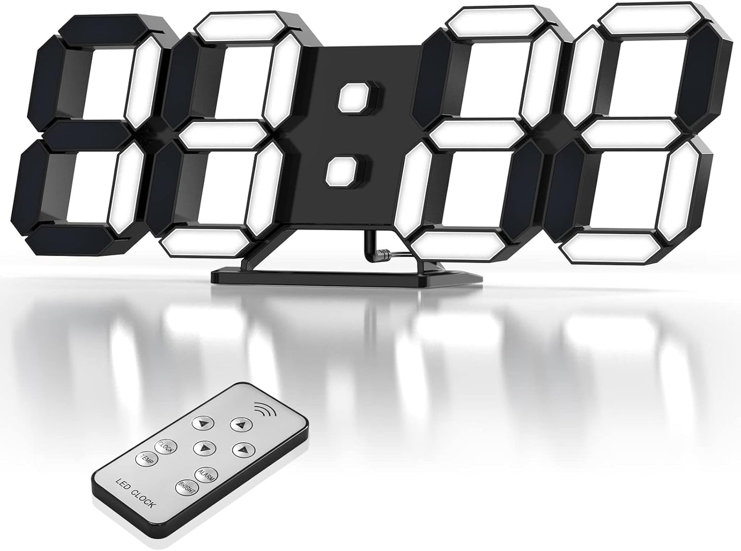 EDUP HOME 3D LED Clock Desk Alarm Clock Wall Clock with Remote Control, 9.7" LED Electronic Clocks, Snooze Model, Temperature, Night Light Auto/Custom Brightness