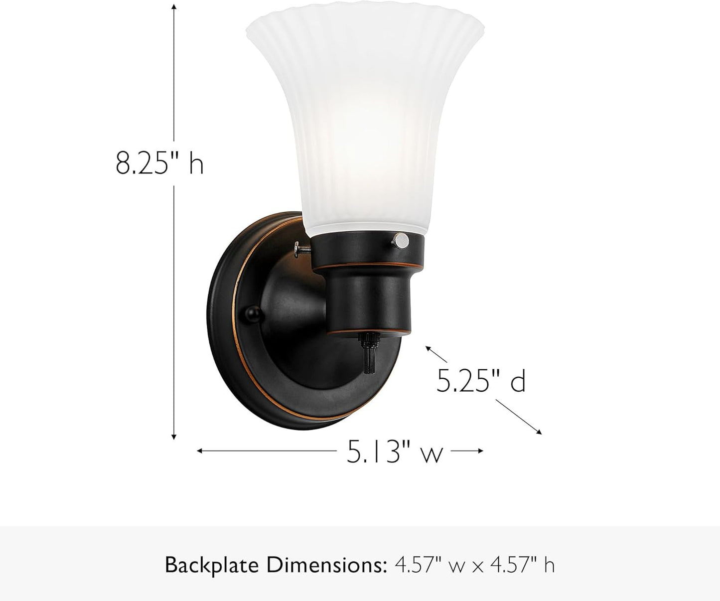 Design House Village Traditional 1-Light Indoor Dimmable Wall Sconce, Frosted Flute Glass, Twist On/Off Switch, Bathroom Bedroom Hallway, Oil-Rubbed Bronze, 8.25 in H x 5.1 in W, Uses 60W Bulb, 505115