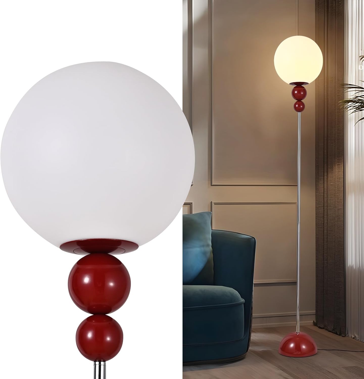 Red Floor Lamp for Living Room, Modern Floor Lamps for Bedroom，On/Off Foot Switch, Globe Standing Lights for Office Cafe, Includes E26 Bulb 15W Reading Corner Light Include 70.87in Plug Cord