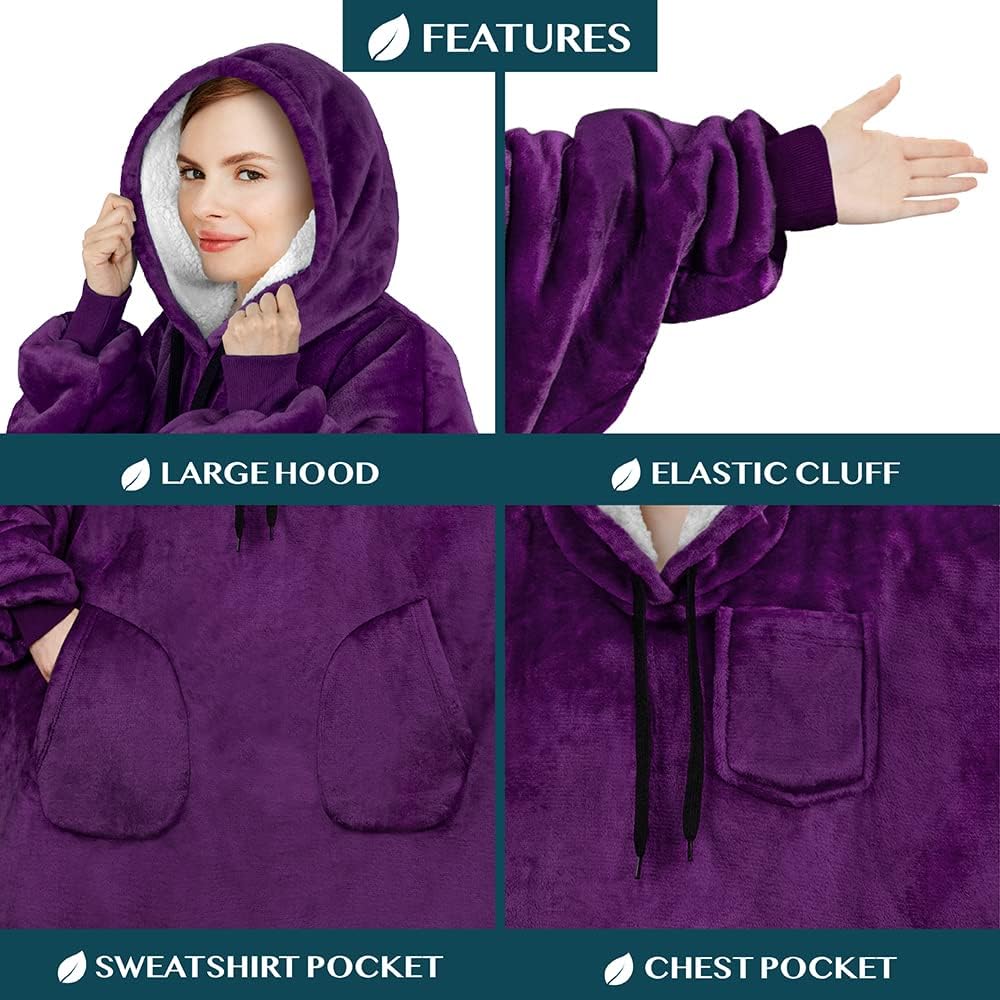 PAVILIA Blanket Hoodie for Women, Sherpa Wearable Blanket Men, Oversized Sweatshirt Blanket, Fleece Hooded Blanket Sweater