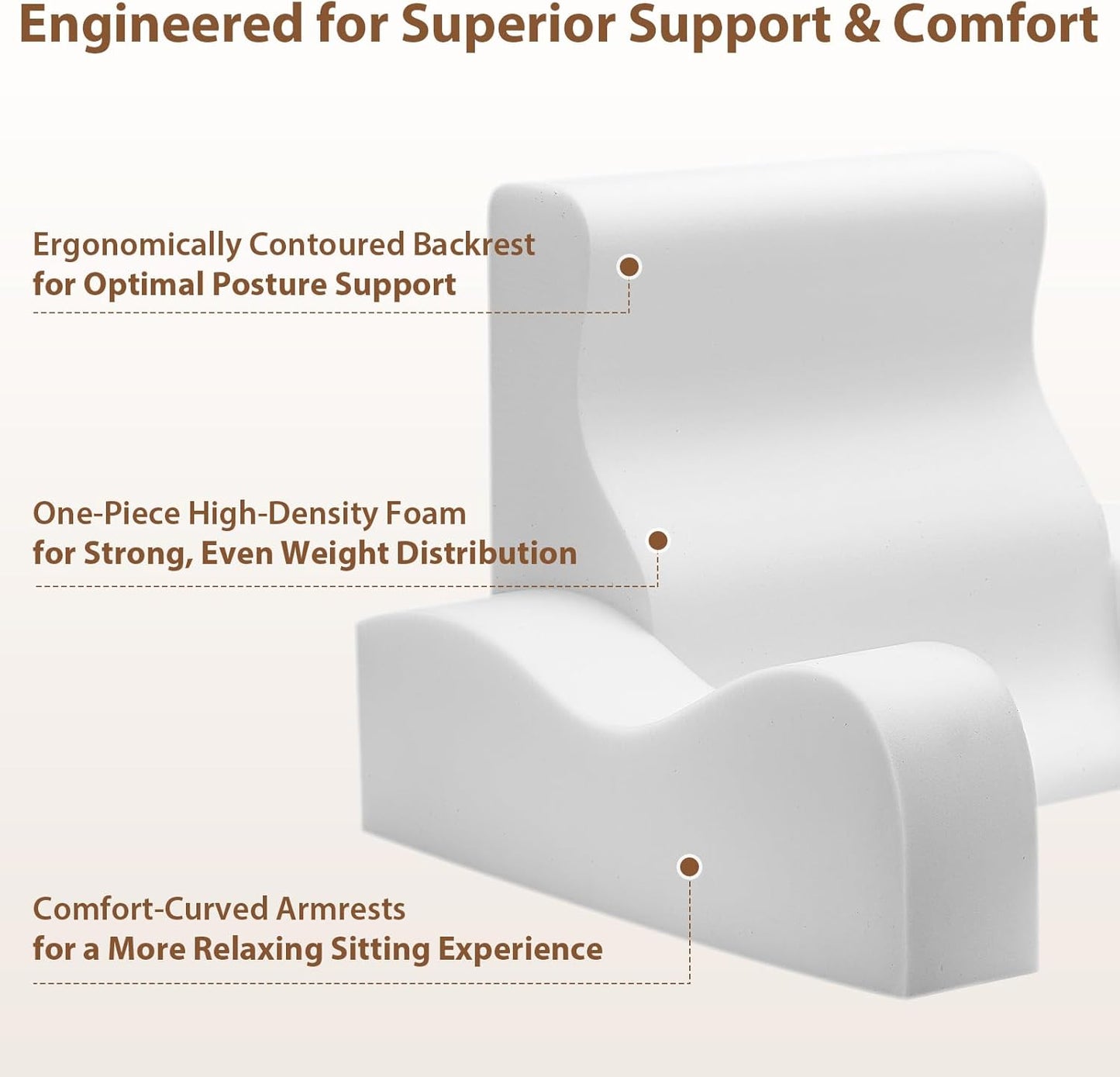 Quilmfoam Reading Pillow for Sitting in Bed Adult, Back Pillow for Sitting Up with Arms, Bed Pillow Back Support for Reading, Nursing, TV, Gaming & Working, Removable Cover, Lightweight 21"