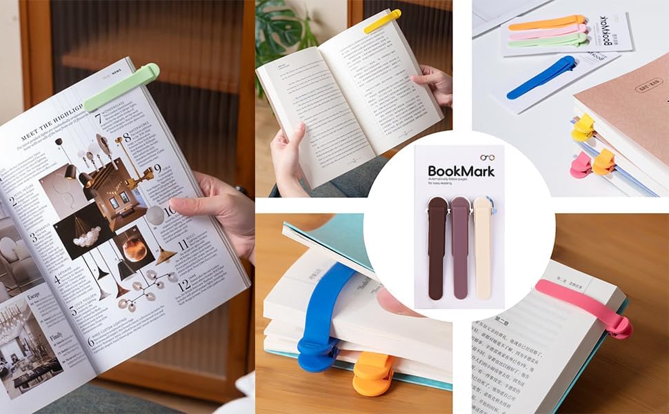3Pcs Bookmark Book Marks, Silicone Book Marks for Reading Women Men Kids Book Lovers, Automatic Book Mark Smart Book Marker Clip Page Holder Reading Accessories School Supplies Gifts for Students
