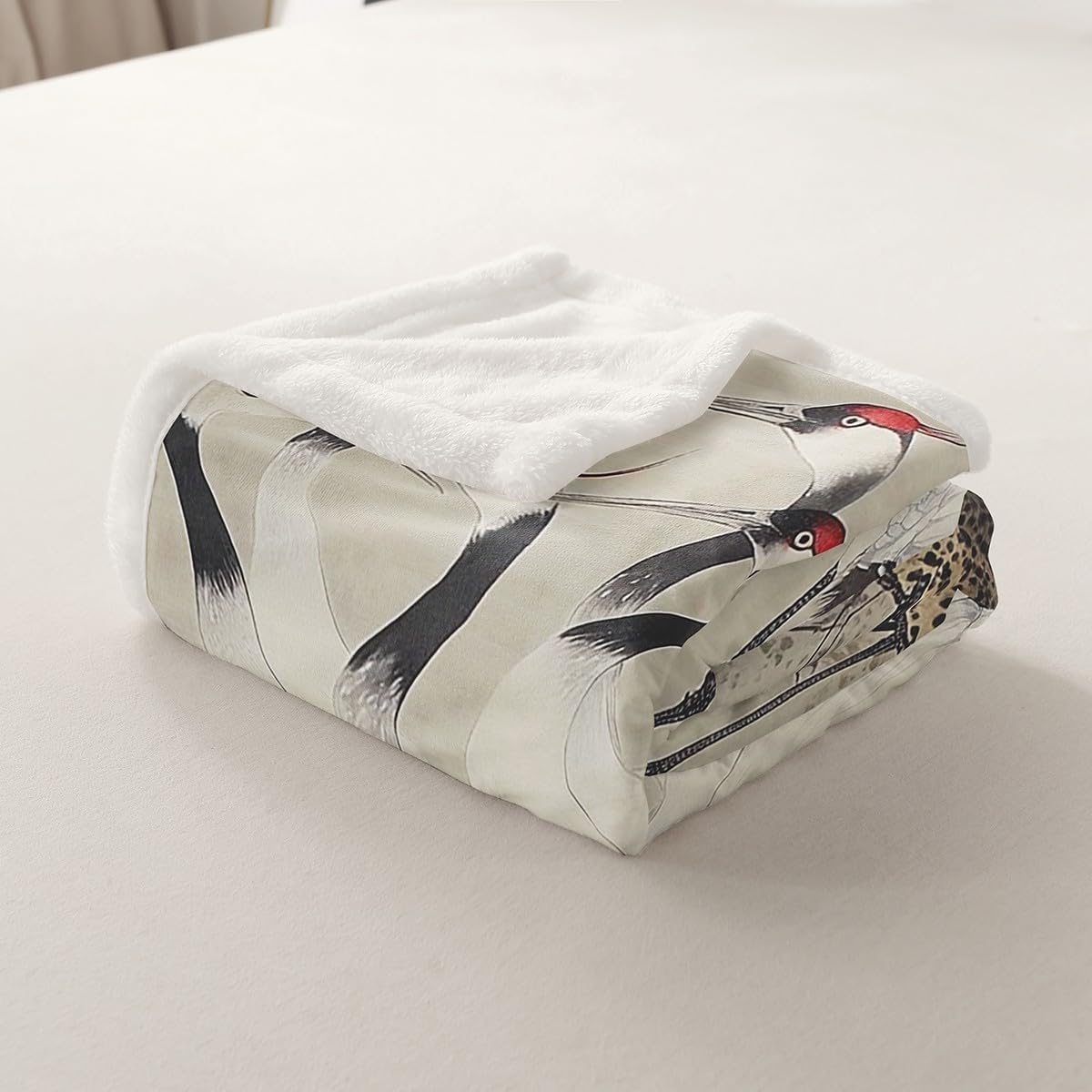 Feelyou Red-Crowned Crane Fleece Throw Blanket Throw 50"x60" Kids Chinese Style Sherpa Blanket for Boys Girls Teens Chinese Oriental Traditional Culture Plush Blanket Fuzzy Blanket Flannal Blanket