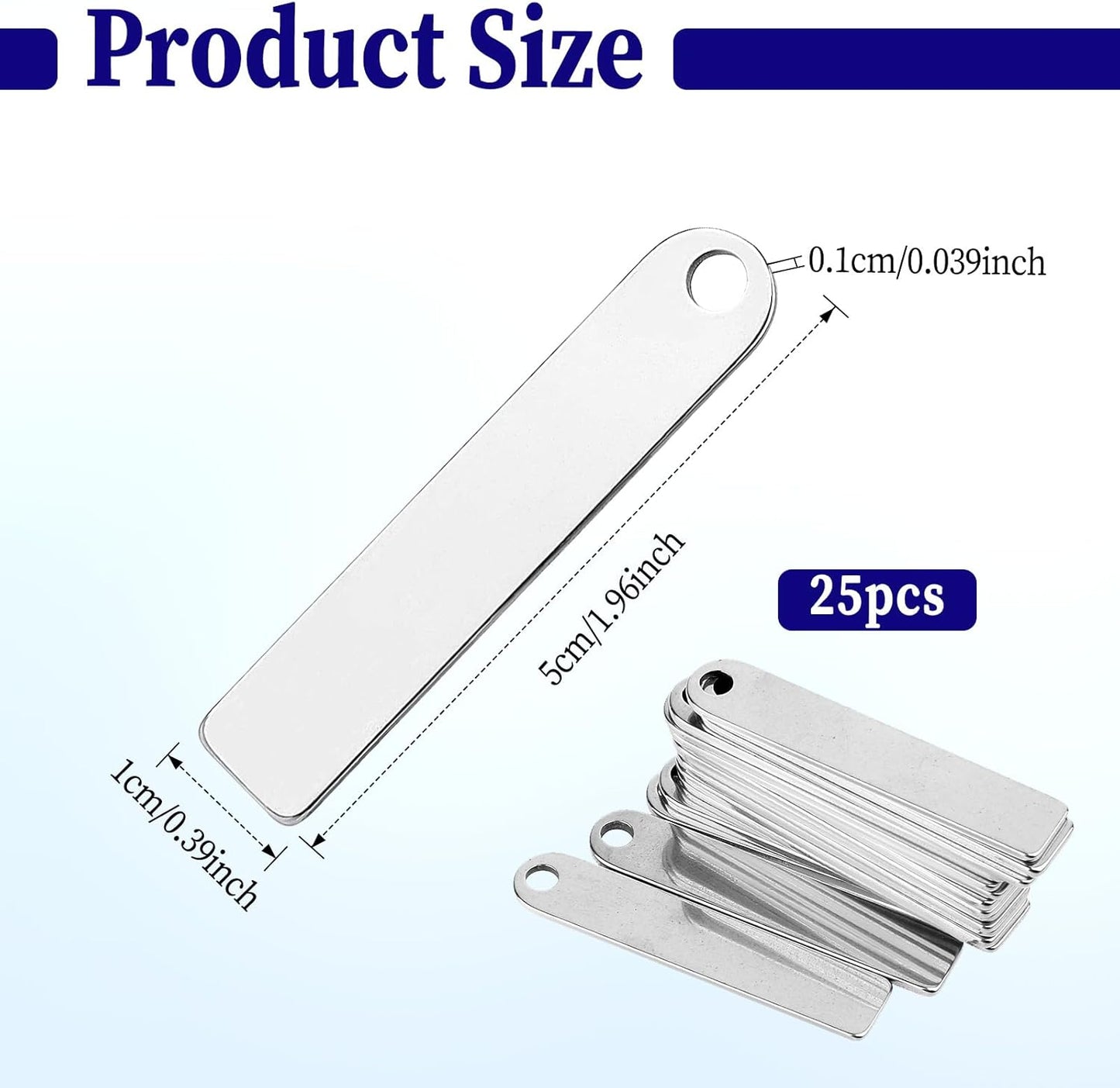 25 PCS Rectangle Blank Tags Stainless Steel Metal Stamping Engraving Blanks Stamping for Keychain Bookmark Dog Tag Metal Stamping and Jewelry Making 1.96 x 0.39 Inch