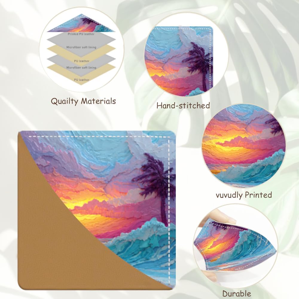 2PCS Leather Bookmarks 3.54 x 3.54 Inch Tropical Sunset Beach Design Reading Accessories for Books Journals Bibles Travel Diary Students Teachers and Book Lovers Gift