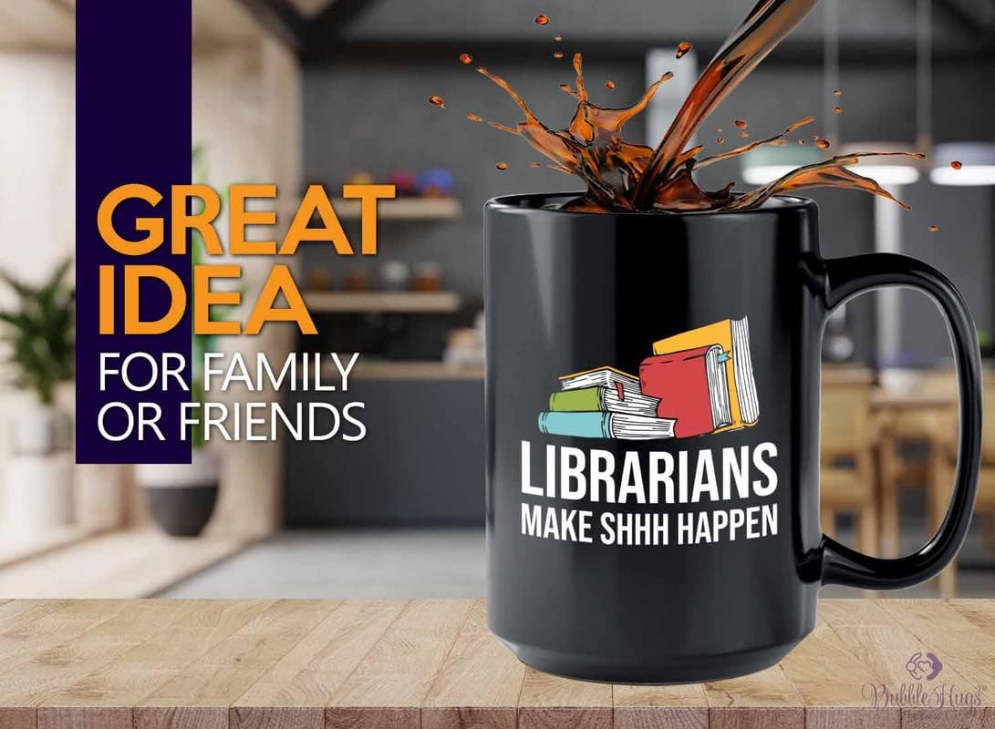 Book Lover Coffee Mug 15oz Black - make shh happen - Birthday Gifts for Readers Gifts for Book Lovers Girls Book Club