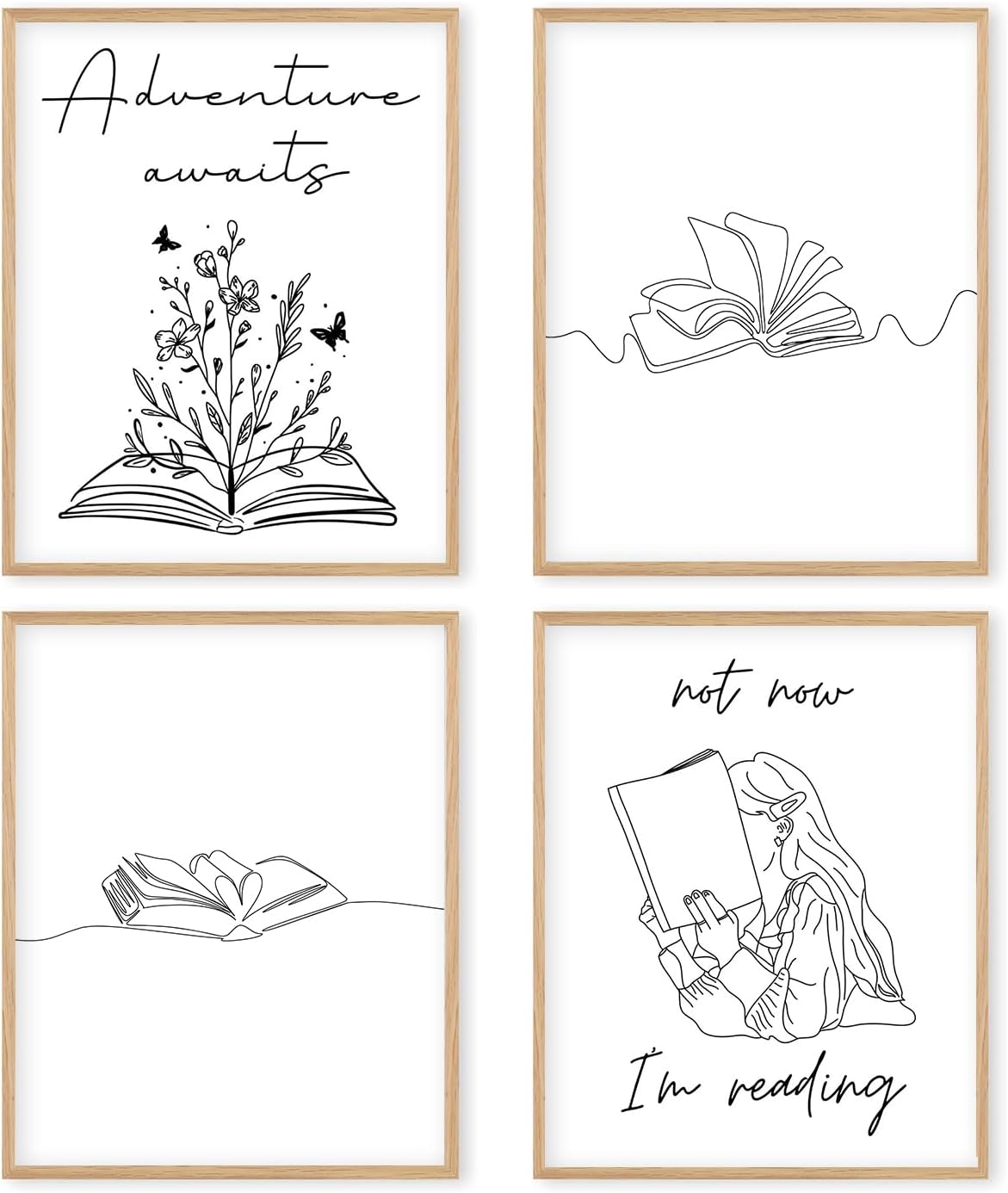 Boat Wades I'm Reading Wall Art Poster,Book Poster Prints Wall Art,Adventure Awaits Wall Art Prints,Reading Nook Art, Bedroom Library Wall Art Decor 8x10 Set Of 4