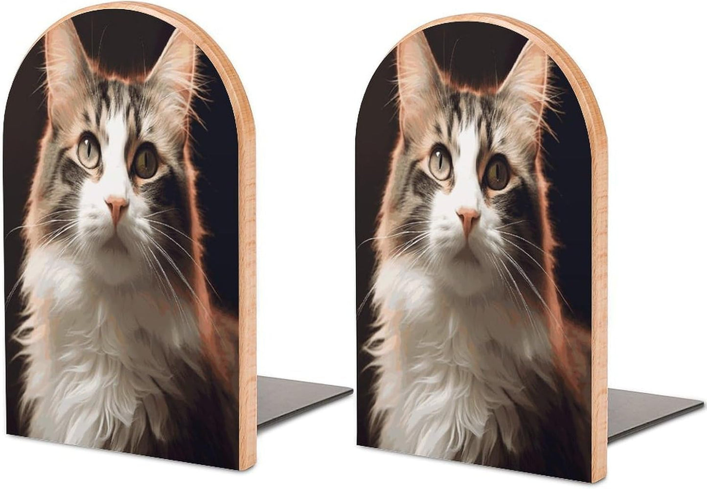 Cat Bookends 1 Pair Heavy Duty Book Ends for Shelves Non-Skid Bookend Supports Wooden Book Holders with Metal Base Desk Organizers Books Storage to Hold Books