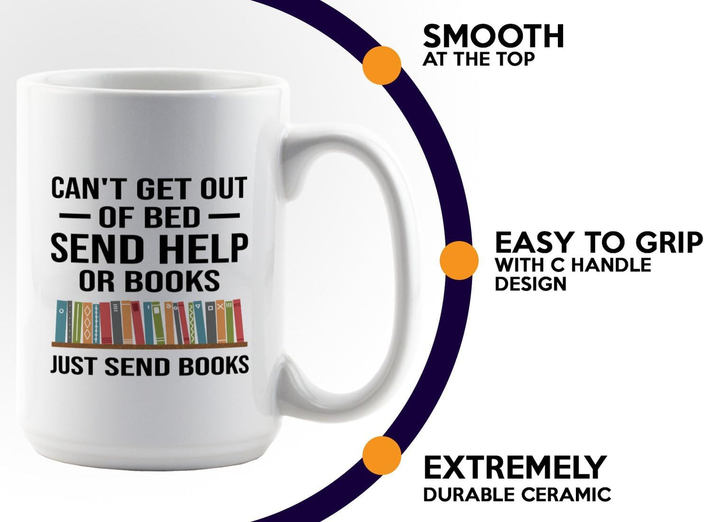 Book Lover Coffee Mug 15oz White -Just Send Books - Writer Editor Bookish Librarian Bibliophile Bookish Grammar Philosophers