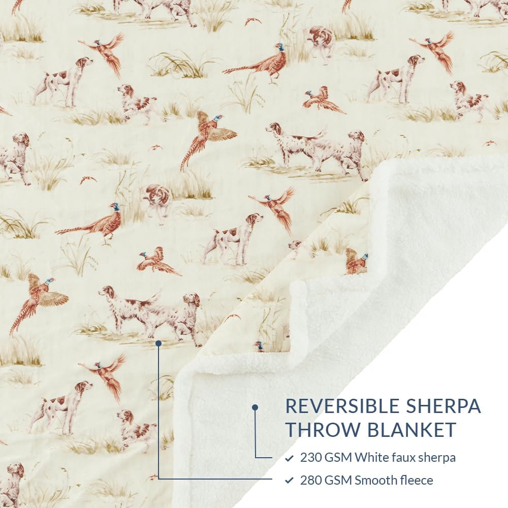 Paseo Road Campfire Fleece Throw Blanket, Pheasant Hunting Animal Print Sherpa Blanket, Cabin Lodge Throw, Soft Fleece Blanket for Couch Sofa Bed, 54x68 inch