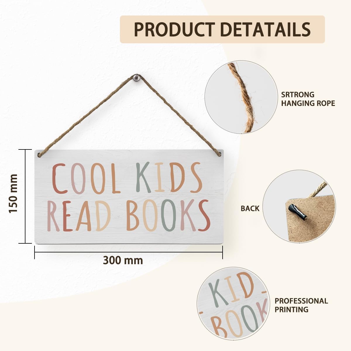 Mtrgdn Cool Kids Read Books Wood Wall Hanging Tags,Inspirational Read Quote Sign Wall Decor,Classroom Wall Hanging Sign for Kids,Read Corner Nursery School Playroom Decor,12x6Inch