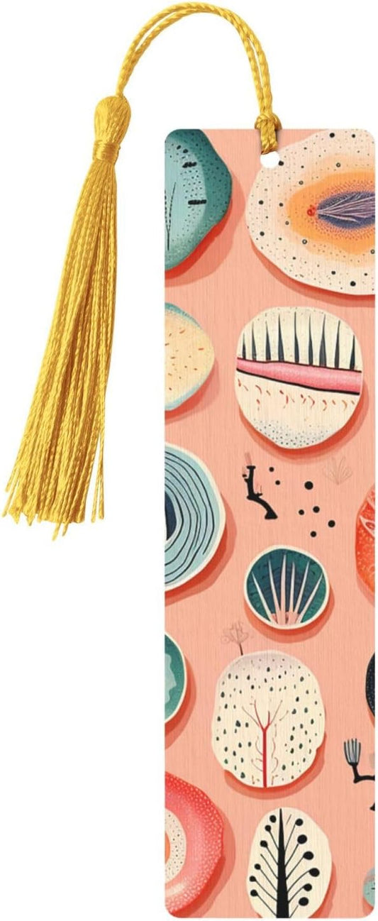 Hand Drawn Plate Bookmarks Gifts for Women Men, Wooden Bookmarks for Book Lovers, Vintage Book Marks Ornaments with Tassel, Unique Personalized Reading Page Markers Gold
