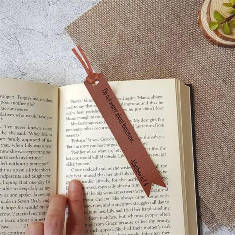 12 Pieces Leather Bookmarks, BetterJonny Bible Verses Bookmarks Handmade Genuine Leather Page Markers for Women, Kids, Book Accessories for Reading Lover Handmade Book Reading Gift(Brown)