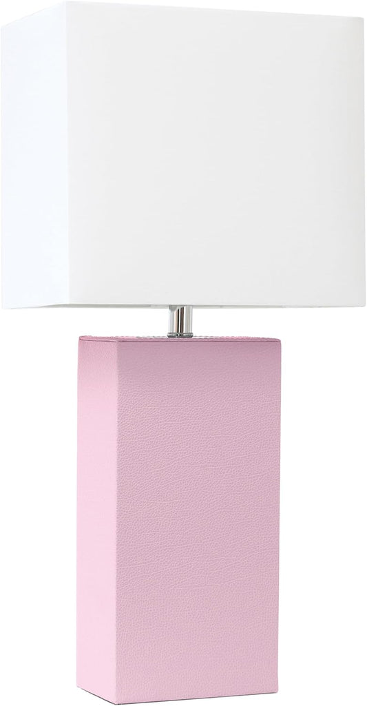 Elegant Designs LT1151-BPK Contemporary Faux Leather Encased Table Lamp for Living Room, Bedroom, Study, Office, Entryway, Reading Nook, Blush Pink