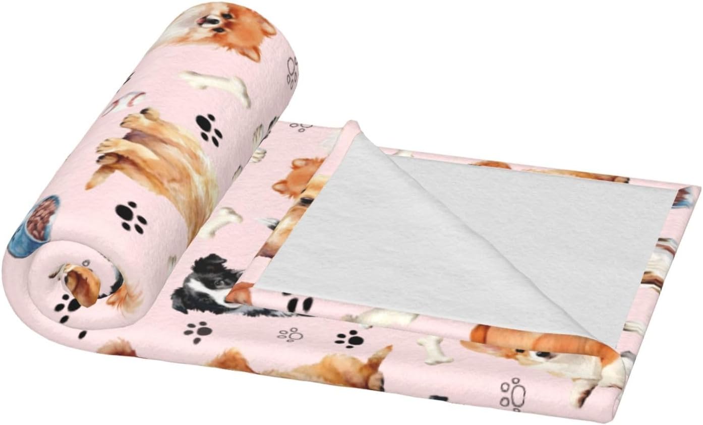 Cute Puppy Dog Blanket 50"x40" Soft Cozy Dogs Blankets Pink Throws Warm Lightweight Plush Fleece Throw Blanket for Kids Men Women Gift Bed Couch Sofa
