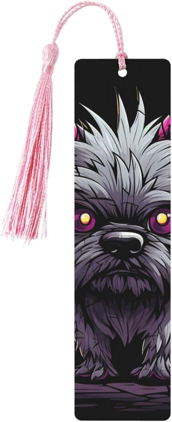 Gray Pooh Dog Bookmarks Gifts for Women Men, Wooden Bookmarks for Book Lovers, Vintage Book Marks Ornaments with Tassel, Unique Personalized Reading Page Markers Pink