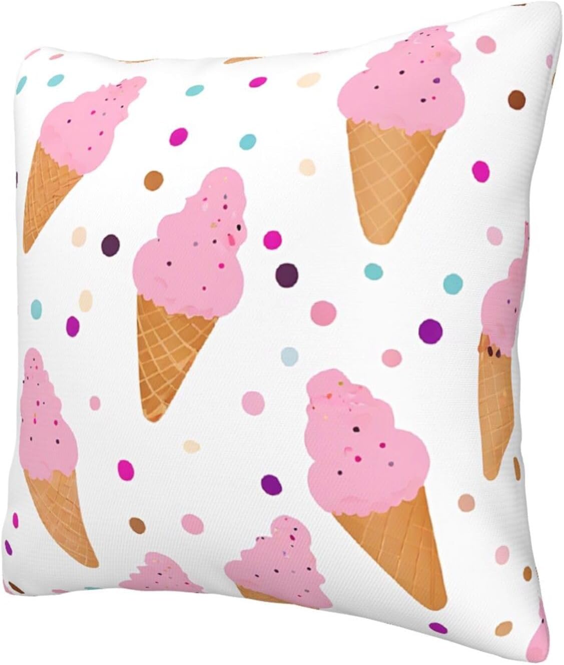 All-Season Square Pillow Covers 18"X18", Ice Cream Cones, Decorative Throw Pillow Covers for Sofa Bed Couch, Hidden Zipper Cushion Cover, Square Lumbar & Accent Pillowcases for Home Decor