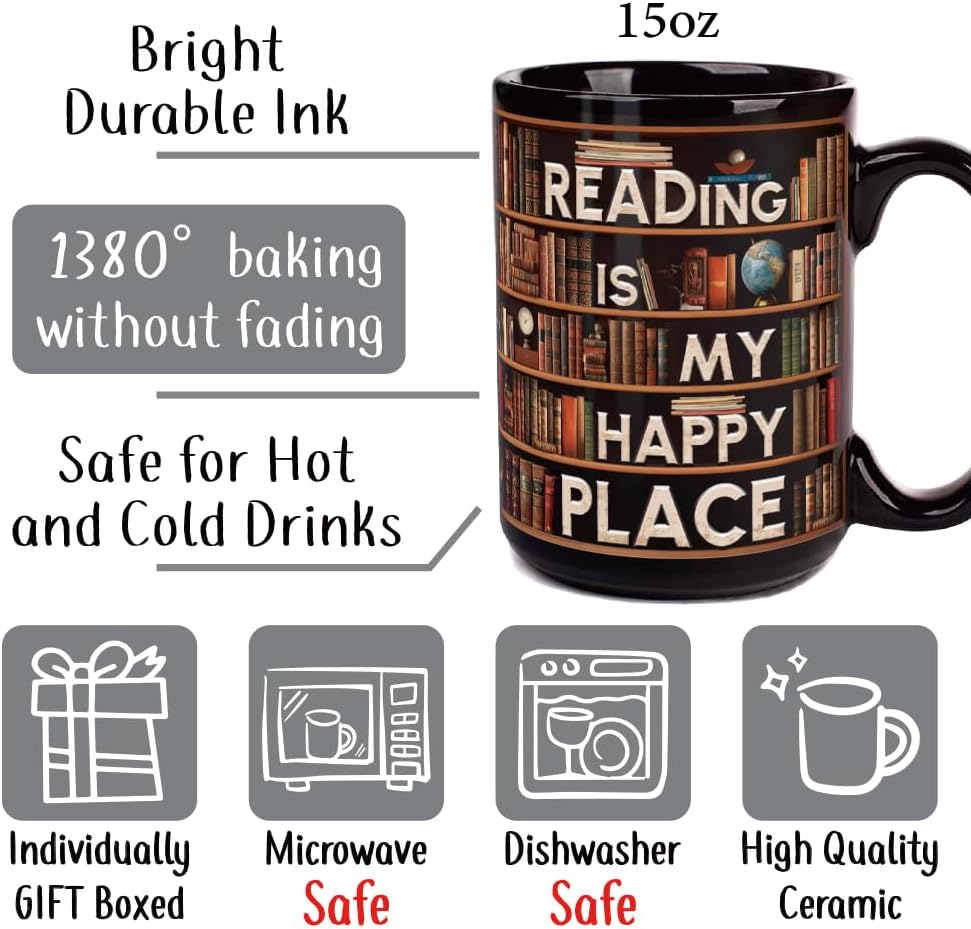 Novelty Books Mug for Book Lovers Women Men, Book Club Reading Writer Bookish Gifts for Bookworm, Library Bookshelf Mug 15oz