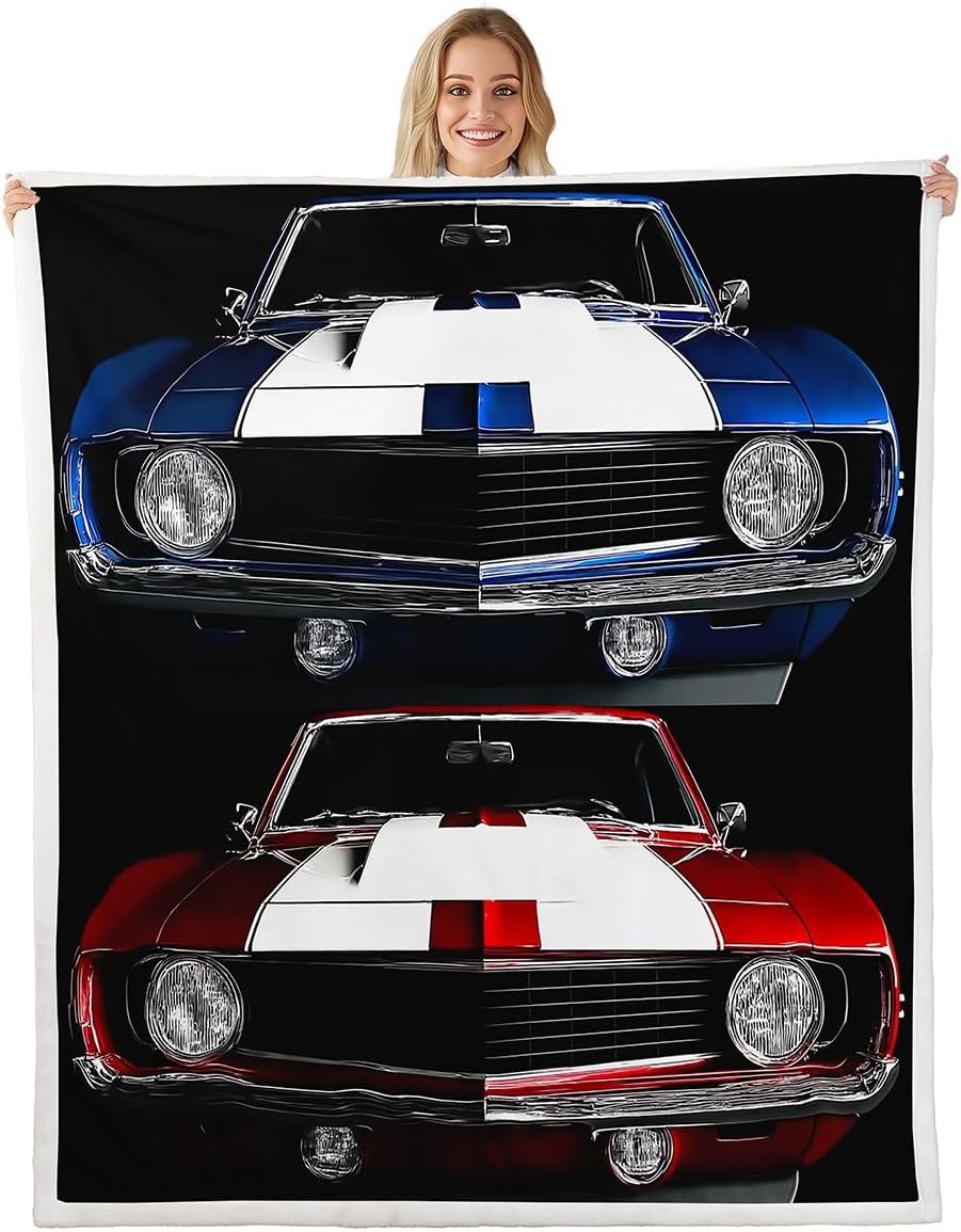 Erosebridal Classic Car Fleece Blanket, Twin Size (60"x80"), Black, Modern Design, Microfiber Polyester Sherpa Blend, Easy Care, Perfect for Kids, Camping, Napping, Reading