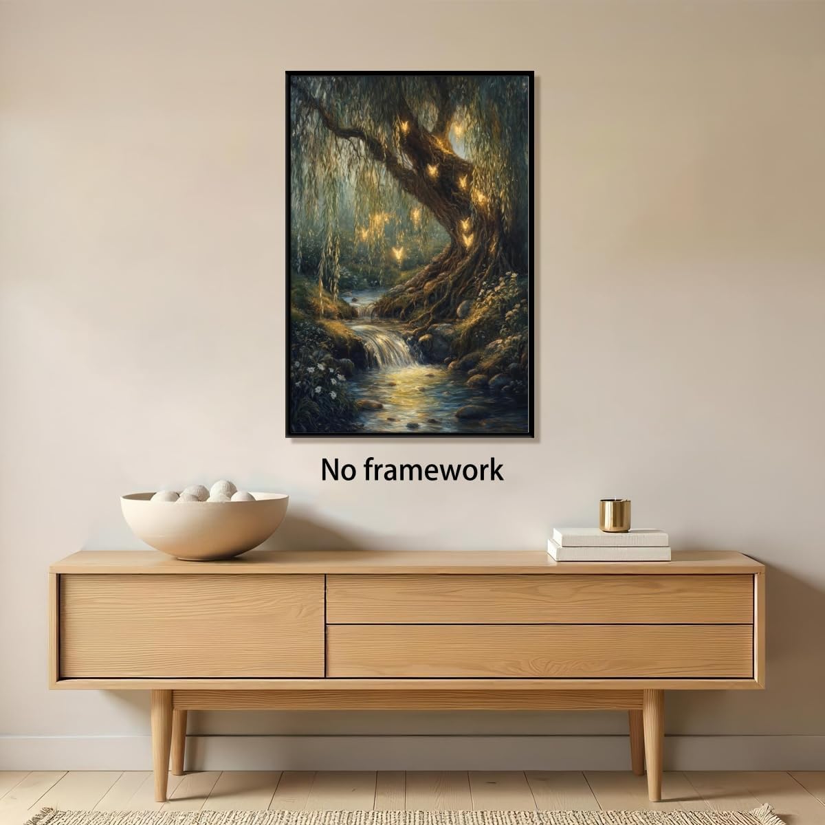 Willow Tree Fairies Poster Enchanted Forest Wall Art Dark Academia Decor Vintage Nature Rustic Aesthetic Enchanted Illustration Canvas Print for Bedroom Reading Nook 12x18inch Unframed