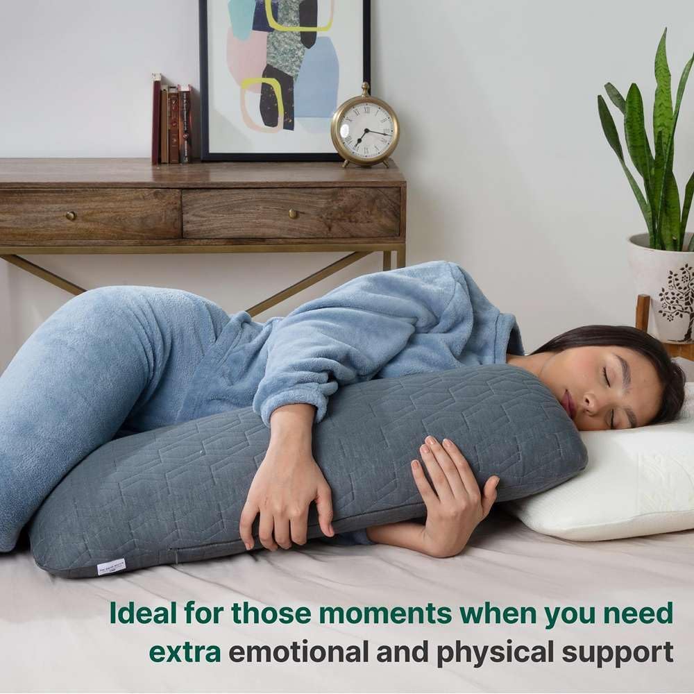 The White Willow Short Body Pillow Memory Foam Sleeping Soft Bed, Hug Pillow Insert for Sleeping & Side Sleeper (10W x 30L Inch) with Grey Zipper Cover Made from German Technology by BASF