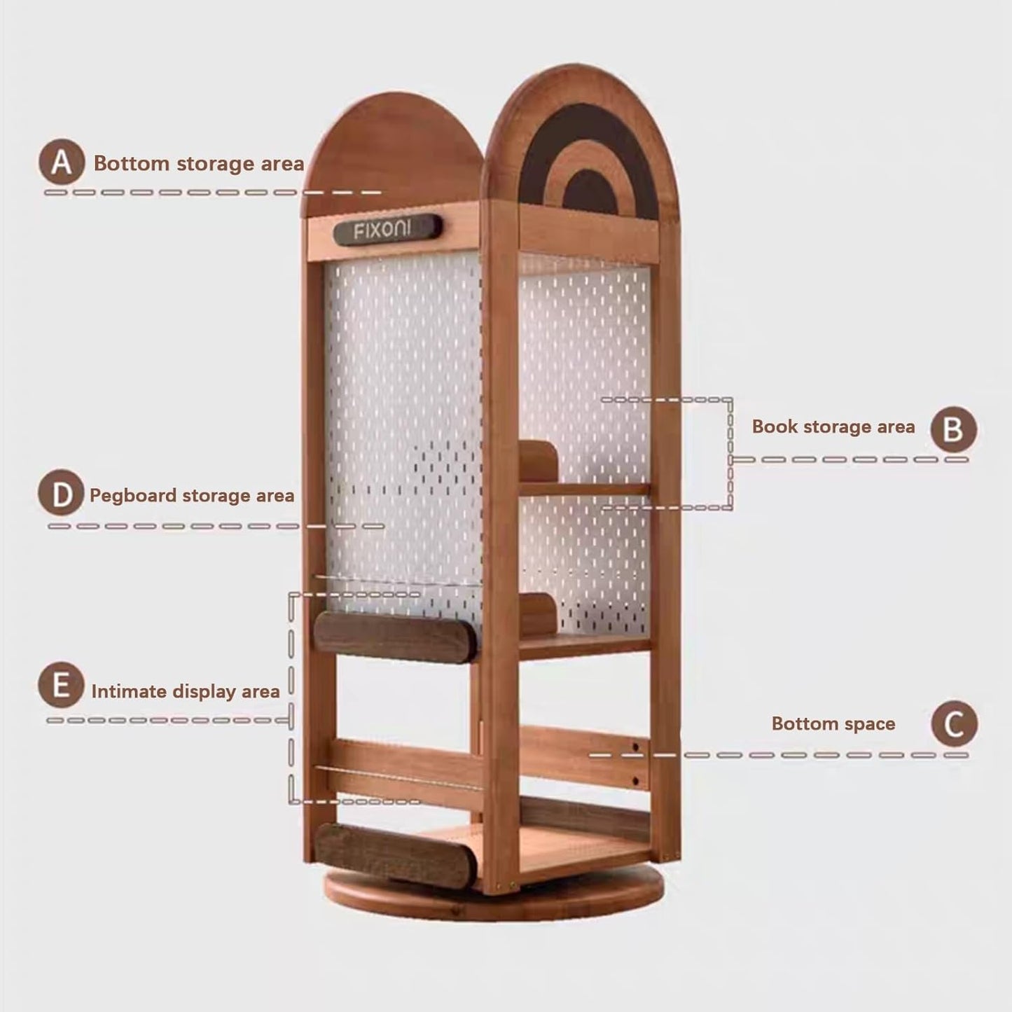 Rotating Bookshelf, Corner Shelf, Corner Bookshelf with Pegboard, Made of Solid Wood, Suitable for Children's Rooms, Study Rooms, Bedrooms, and Bookcases