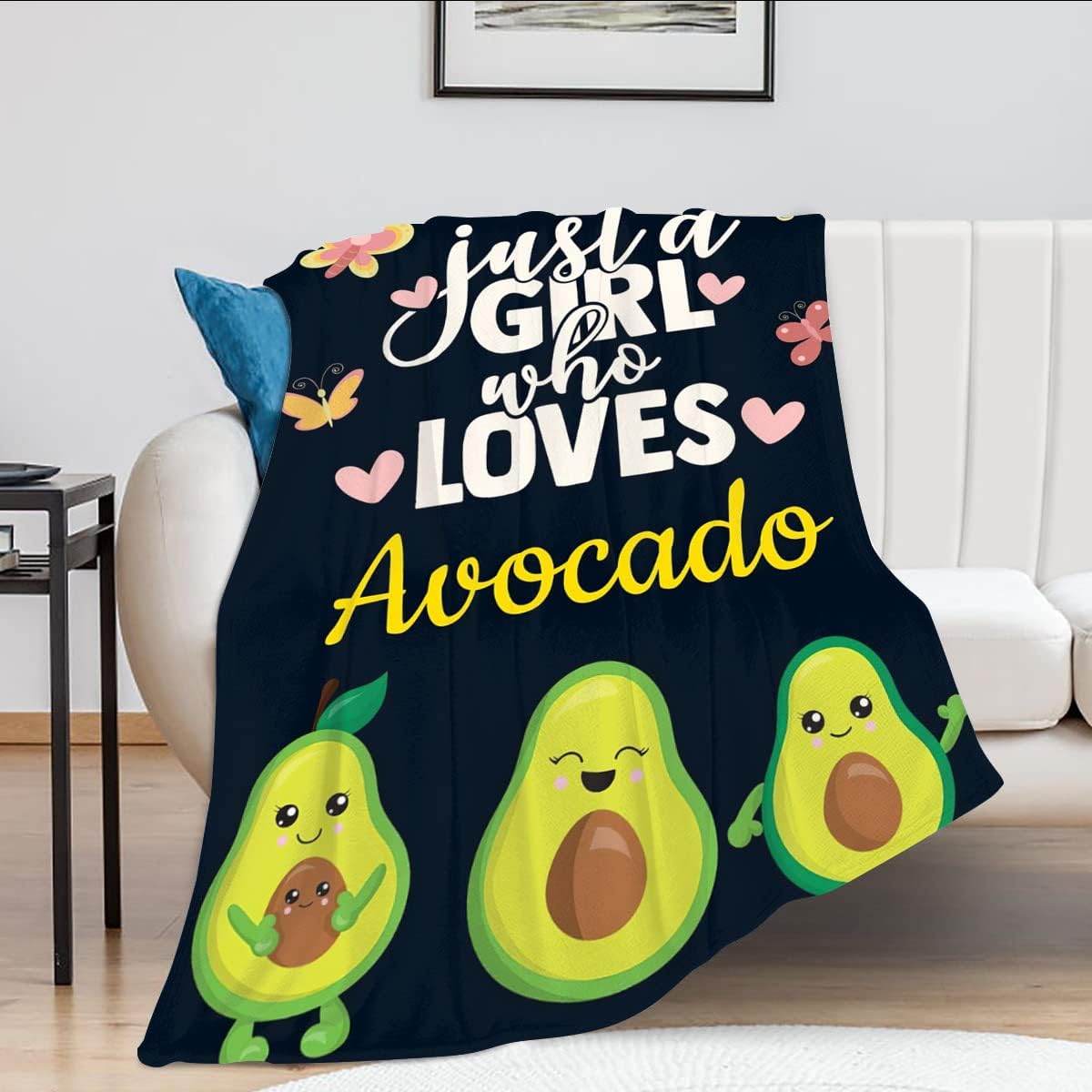 Just A Girl Who Loves Avocado Throw Blanket Food Avocados Throws Super Soft Warm Fleece Lightweight Flannel Blankets Cozy Fuzzy Plush Stuff Bedding Blankets Gifts for Girls Women Couch Sofa 40"x50"