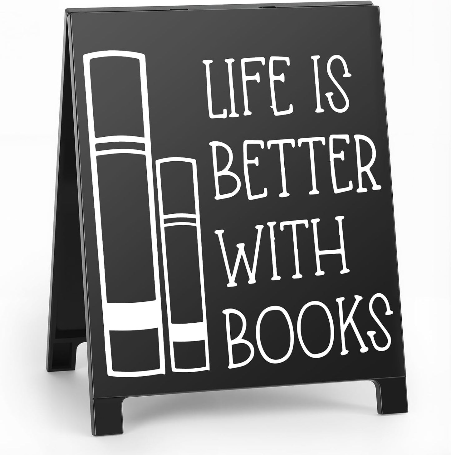 Life Is Better With Books Desk Decor Sign Retro Bookstore Table Display for Home Office Reading Nook Library Bookshelf Christmas Gift for Readers Nerd Bookworms Librarians